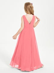 Modern Asymmetrical Cowl Neck Junior Bridesmaid Dresses Watermelon