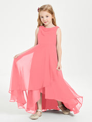 Modern Asymmetrical Cowl Neck Junior Bridesmaid Dresses Watermelon