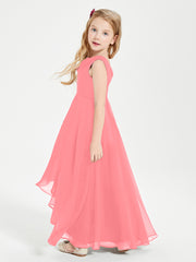 Modern Asymmetrical Cowl Neck Junior Bridesmaid Dresses Watermelon