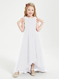 Modern Asymmetrical Cowl Neck Junior Bridesmaid Dresses White