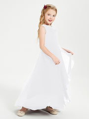 Modern Asymmetrical Cowl Neck Junior Bridesmaid Dresses White