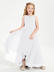 Modern Asymmetrical Cowl Neck Junior Bridesmaid Dresses White