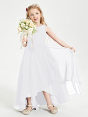 Modern Asymmetrical Cowl Neck Junior Bridesmaid Dresses White