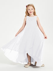 Modern Asymmetrical Cowl Neck Junior Bridesmaid Dresses White