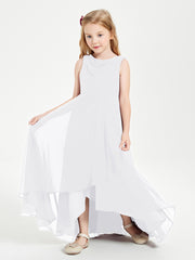 Modern Asymmetrical Cowl Neck Junior Bridesmaid Dresses White