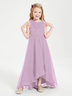 Modern Asymmetrical Cowl Neck Junior Bridesmaid Dresses Wisteria