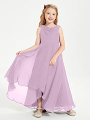 Modern Asymmetrical Cowl Neck Junior Bridesmaid Dresses Wisteria