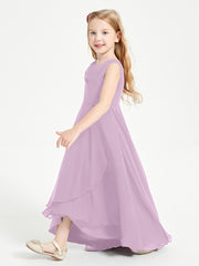 Modern Asymmetrical Cowl Neck Junior Bridesmaid Dresses Wisteria
