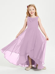 Modern Asymmetrical Cowl Neck Junior Bridesmaid Dresses Wisteria