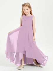 Modern Asymmetrical Cowl Neck Junior Bridesmaid Dresses Wisteria
