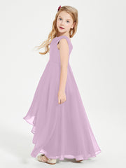 Modern Asymmetrical Cowl Neck Junior Bridesmaid Dresses Wisteria