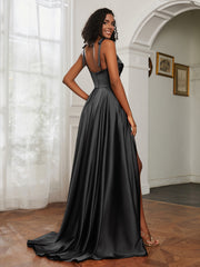 Cowl Neck Ruched Backless Dress With Slit Black Plus Size