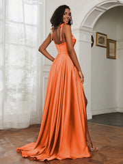 Cowl Neck Ruched Backless Dress With Slit Burnt Orange