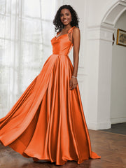 Cowl Neck Ruched Backless Dress With Slit Burnt Orange