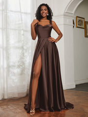 Cowl Neck Ruched Backless Dress With Slit Chocolate