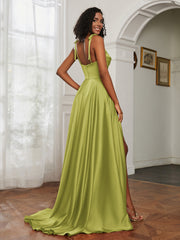 Cowl Neck Ruched Backless Dress With Slit Clover