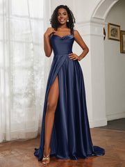 Cowl Neck Ruched Backless Dress With Slit Dark Navy Plus Size