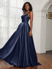 Cowl Neck Ruched Backless Dress With Slit Dark Navy