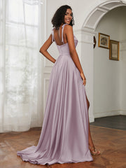 Cowl Neck Ruched Backless Dress With Slit Dusk