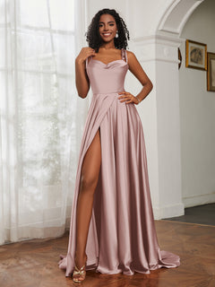 Cowl Neck Ruched Backless Dress With Slit Dusty Rose