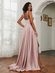 Cowl Neck Ruched Backless Dress With Slit Dusty Rose Plus Size