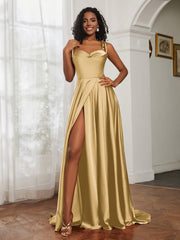 Cowl Neck Ruched Backless Dress With Slit Gold Plus Size