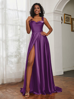 Cowl Neck Ruched Backless Dress With Slit Grape