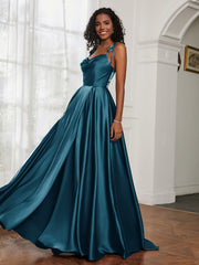 Cowl Neck Ruched Backless Dress With Slit Ink Blue