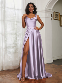 Cowl Neck Ruched Backless Dress With Slit Lilac