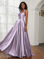 Cowl Neck Ruched Backless Dress With Slit Lilac