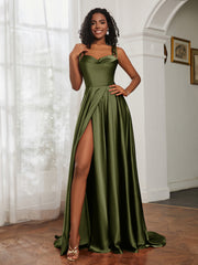 Cowl Neck Ruched Backless Dress With Slit Olive Green Plus Size
