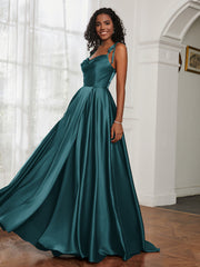 Cowl Neck Ruched Backless Dress With Slit Peacock