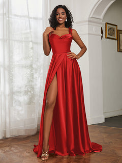 Cowl Neck Ruched Backless Dress With Slit Red