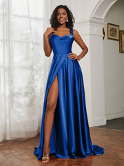 Cowl Neck Ruched Backless Dress With Slit Royal Blue Plus Size