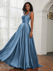 Cowl Neck Ruched Backless Dress With Slit Slate Blue Plus Size
