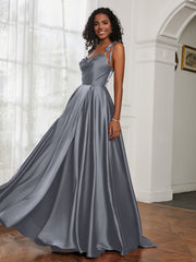 Cowl Neck Ruched Backless Dress With Slit Steel Grey Plus Size