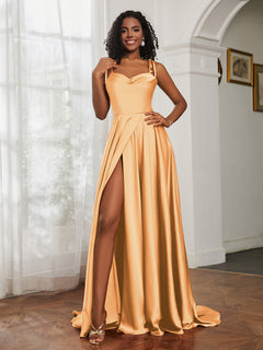 Cowl Neck Ruched Backless Dress With Slit Tangerine