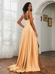 Cowl Neck Ruched Backless Dress With Slit Tangerine