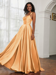Cowl Neck Ruched Backless Dress With Slit Tangerine