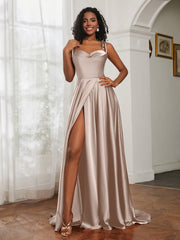 Cowl Neck Ruched Backless Dress With Slit Taupe