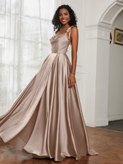 Cowl Neck Ruched Backless Dress With Slit Taupe Plus Size
