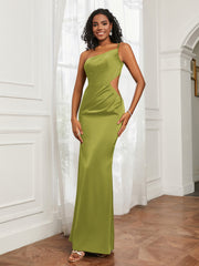 One Shoulder Stretch Satin Floor-Length Dress Clover Plus Size