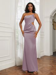 One Shoulder Stretch Satin Floor-Length Dress Dusk Plus Size