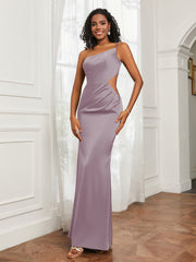 One Shoulder Stretch Satin Floor-Length Dress Dusk