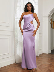 One Shoulder Stretch Satin Floor-Length Dress Lilac Plus Size