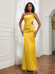 One Shoulder Stretch Satin Floor-Length Dress Marigold Plus Size