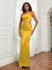One Shoulder Stretch Satin Floor-Length Dress Marigold Plus Size