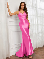 V-neck  Appliqued Spaghetti Straps Mermaid Prom Dress Azalea Plus Size