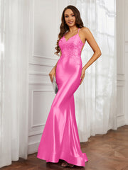 V-neck  Appliqued Spaghetti Straps Mermaid Prom Dress Azalea Plus Size