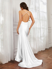 V-neck  Appliqued Spaghetti Straps Mermaid Prom Dress Ivory Plus Size